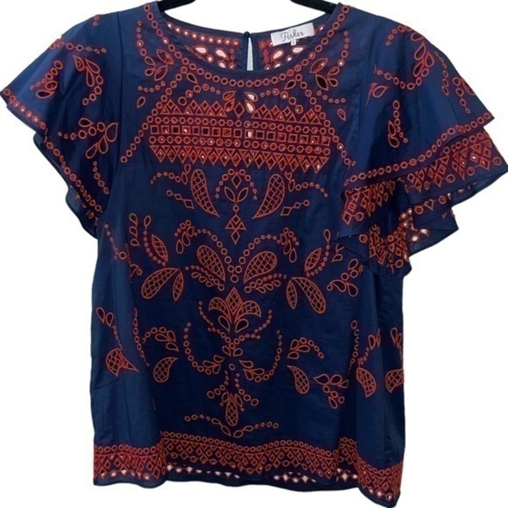 Parker Mara short sleeved embroidered top